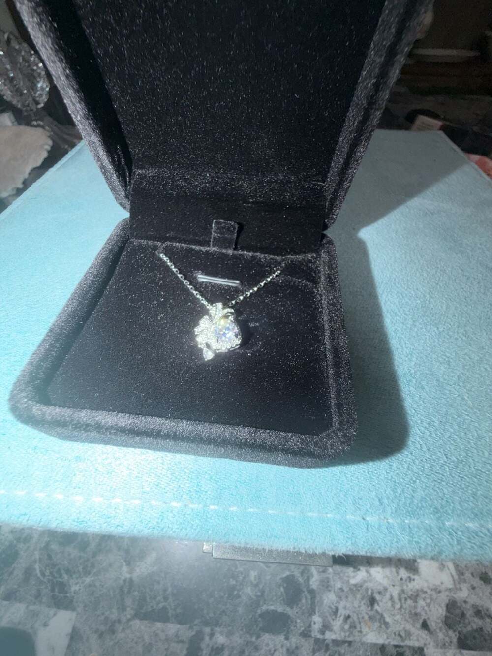 Moissanite Solitaire Pendant Necklace with Cluster Setting and 0.8ct Stone